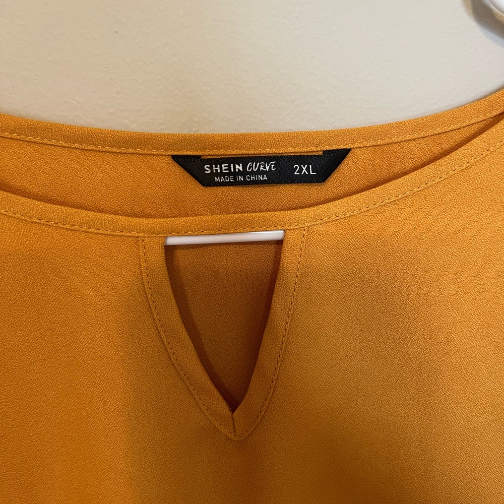 Shein Mustard Ruffle Sleeve Blouse - Picture 6 of 7